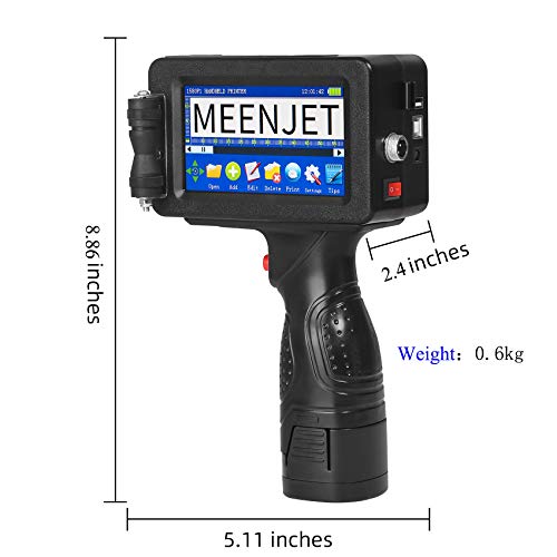 Handheld Printer 1580P2 Printing Height Max 1 Inch Quick-Drying Portable Handheld Inkjet Printer with 3.7 Inch Touch Screen for Barcode/Label/Logo/Variable Code/Variable Data Printing (15 Languages)
