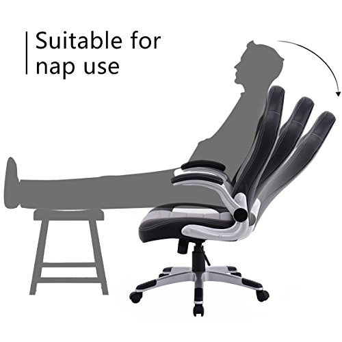 Giantex Pu Leather Executive Racing Style Bucket Seat Chair Sporty Office Desk Chair (Gray)