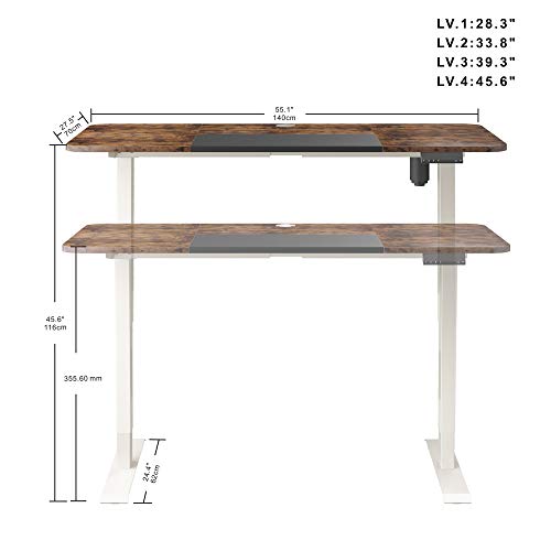 ONTRY Electric Standing Desk, 55" Height Adjustable Electric Computer Desk, Sit Stand Desks for Home Office with 4 Programmable Preset Controller, Splice Board