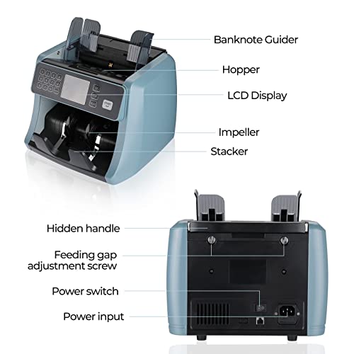 MUNBYN IMC05 Money Counter Machine, Count Value of Bills, UV/IR/MG/DD Detection, Add with Batch Mode Cash Counting Machine, Vertical Design Prevent Fly Bills, LCD Display, 1200 Bills/Min Speed