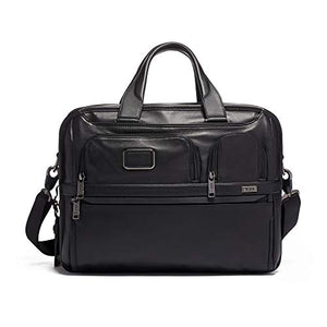 TUMI - Alpha 3 Expandable Organizer Leather Laptop Briefcase - 15 Inch Computer Bag for Men and Women - Black