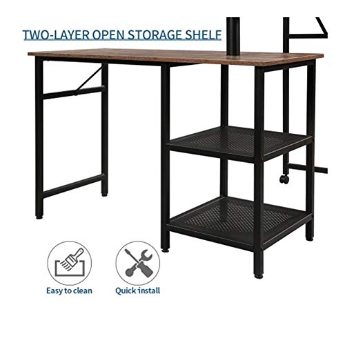 L-Shaped Home Office Rotating Standing Computer Desk, Modern Office Study Workstation, Industrial 360 Degrees Free Rotating Corner Computer Desk with Storage Shelf for Small Spaces (Brown)