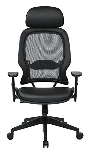 SPACE Seating Professional AirGrid Dark Back and Padded Black Eco Leather Seat, 2-to-1 Synchro Tilt Control, Adjustable Arms and Tilt Tension with Nylon Base Executives Chair with Adjustable Headrest