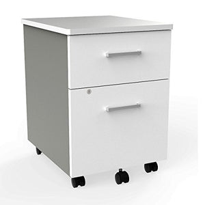 Linea Italia 2 Drawer Mobile Metal Pedestal Filing Cabinet with Lock, Safety Caster Wheels - White, 20" x 17" x 24