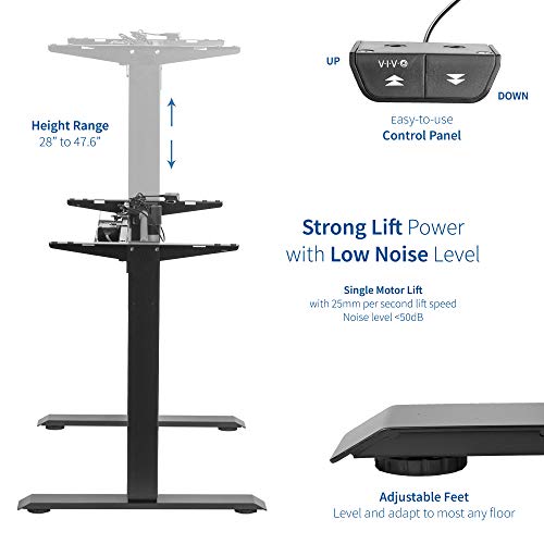 VIVO Black Electric Stand Up Desk Frame Workstation, Single Motor Ergonomic Standing Height Adjustable Base with Simple Controller, DESK-V100EB
