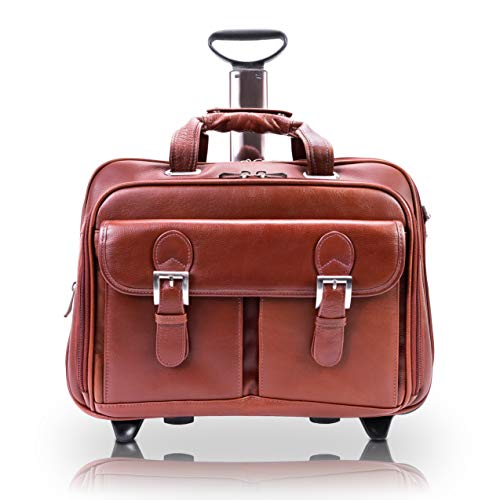 Siamod, VERNAZZA, CERESOLA, Napa Cashmere Leather, 15" Leather Checkpoint-Friendly Patented Detachable -Wheeled Laptop Briefcase, Cognac (46004), 19 5 L x 10 W x 14 25 H