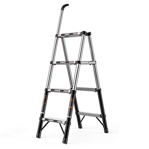 LUCEAE Folding 4-Step Aluminum Alloy Step Stool with Handrail/Silver/4