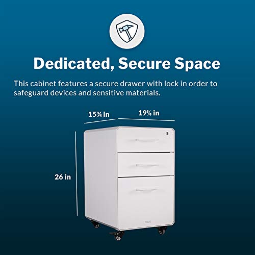 Vari Three Drawer File Cabinet - Mobile Pedestal for Hanging File Storage - White