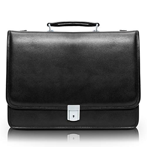 McKlein, I Series, Bucktown, Full Grain Cashmere Napa Leather, 15" Leather Double Compartment Laptop Briefcase, Black (43545)