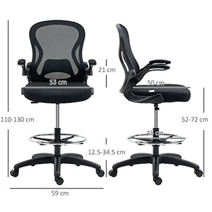 MDybf Ergonomic Drafting Chair with Flip-up Armrests, Mesh Design, Lumbar Support, Footrest Ring - Black Journey