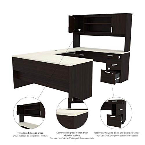 Bestar, Ridgeley Collection, Modern Executive Computer Desk with Pedestal and Hutch