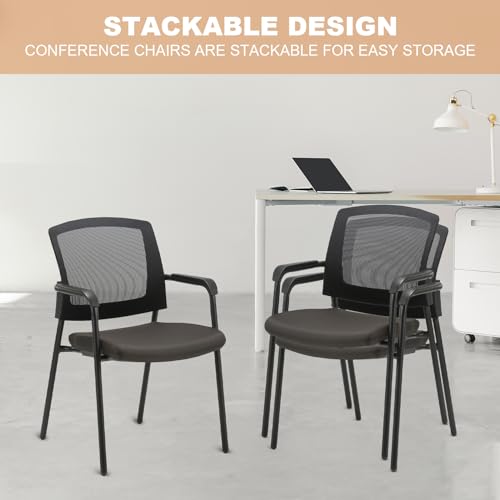 CLATINA Office Reception Guest Chair Mesh Back Stacking with Lumbar Support, Thickened Seat Cushion - Black 4 Pack