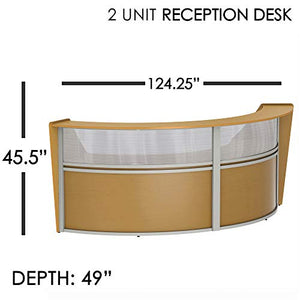 Linea Italia Curved Office Reception Desk Counter, 2 Panel, 124" x 49", Maple