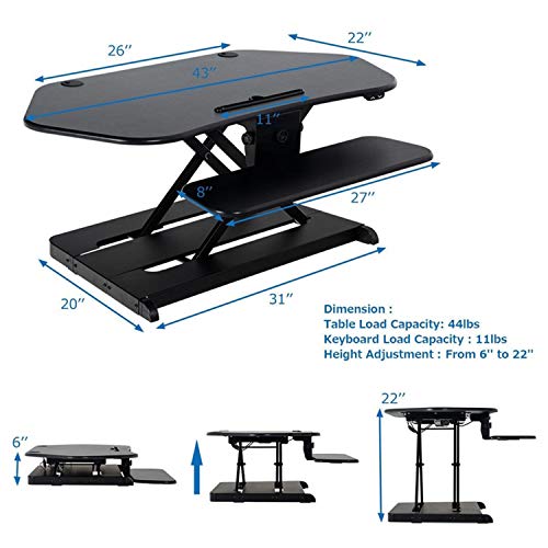 Stand Up Desk Converter Riser Ergonomic Height Adjustable Two Tier Electric Standing Desk 43