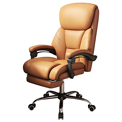 YokIma PU Leather High Back Swivel Rolling Game Chair with Armrest and Retractable Footrest - Ergonomic Office Chair for Home Bedroom, Orange