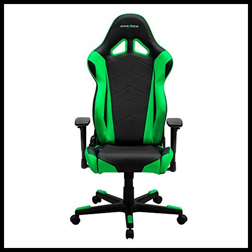 DXRacer OH/RE0/NE Black & Green Racing Series Gaming Chair Ergonomic High Backrest Office Computer Chair Esports Chair Swivel Tilt and Recline with Headrest and Lumbar Cushion + Warranty