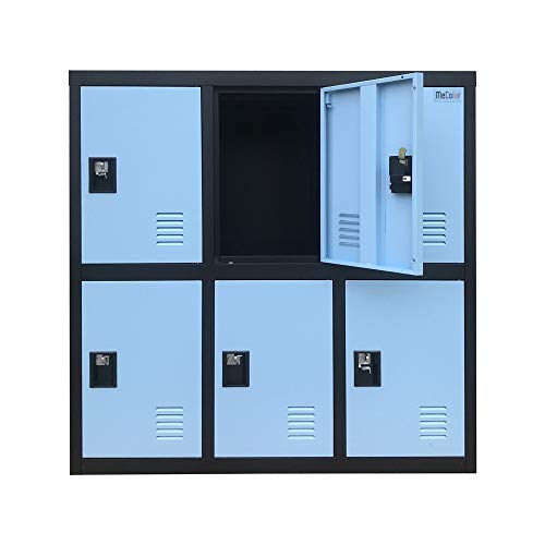 MECOLOR-Metal Kids Locker for Girls Bedroom and Playroom Storage for Clothes,Bags,Toys and Book (Blue, W6D-Padlock)