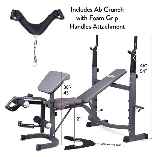 Body Champ BCB5860 Olympic Weight Bench with Preacher Curl, Leg Developer and Crunch Handle, Dark Gray/Black