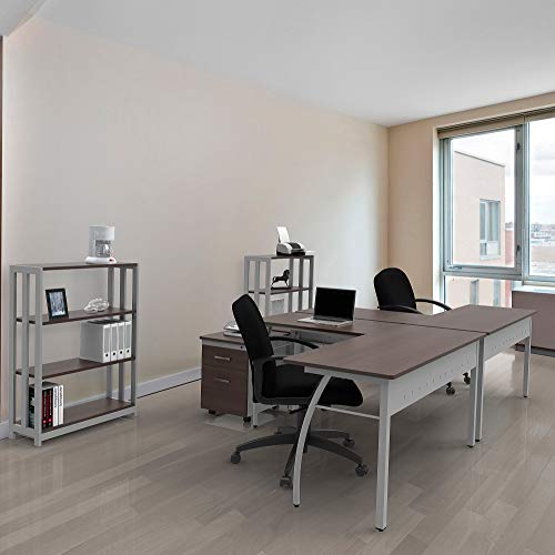 Linea Italia Trento L-Shaped Corner Easy to Assemble Metal Desk | Computer Table for Home or Office, 60" x 60", Cherry