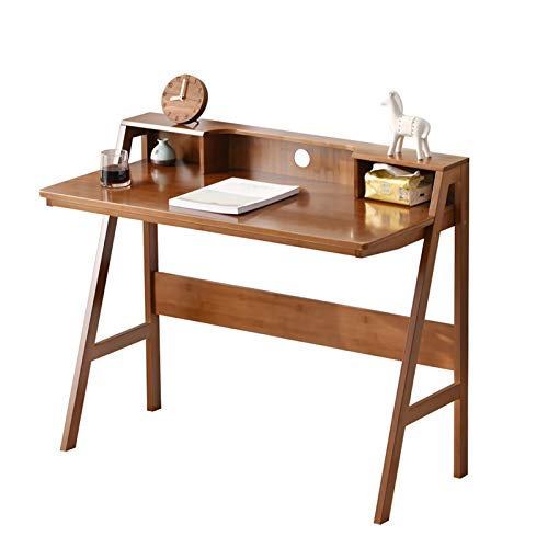 Shelf Computer Desk, 39.4" Bamboo Home Office Desk, Workstation with Storage Compartment for Office/Study/Bedroom, Easy to Assemble
