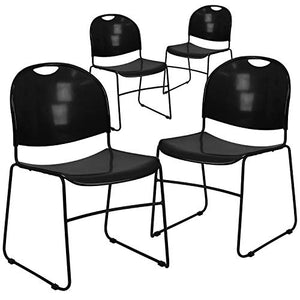 Flash Furniture 4 Pack HERCULES Series Ultra-Compact Stack Chair - Black, 880 lb. Capacity