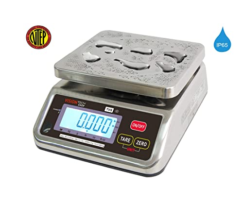 VisionTechShop TVS Portion control Stainless steel Washdown Scale, Lb/Oz/Kg/g Switchable, Low Profile Design, 30lb Capacity, 0.005lb Readability, Dual Display, NTEP Legal for Trade Coc #19-058