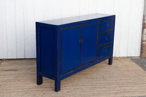 Lschool Royal Blue Lacquered Asian Credenza