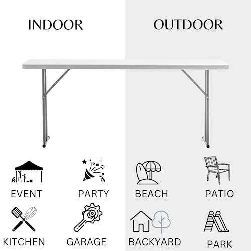 BTEXPERT White Set of 5 6-Foot Granite Plastic Folding Training Tables