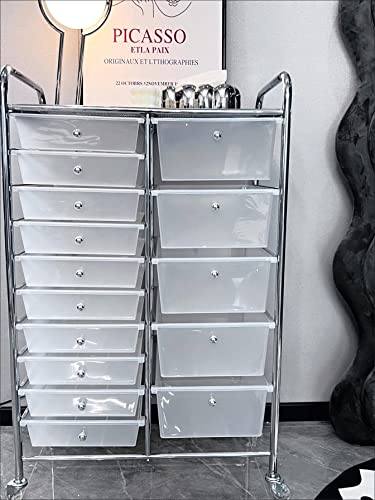 WAHHWF 15 Drawers Rolling Storage Cart with Lockable Wheels - White, 15 Drawers