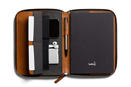 Bellroy Work Folio A5 (Premium Leather Portfolio, Zipper Closure, Organizers A5 Notebooks, Pens, Phone, Cards & More) - Caramel