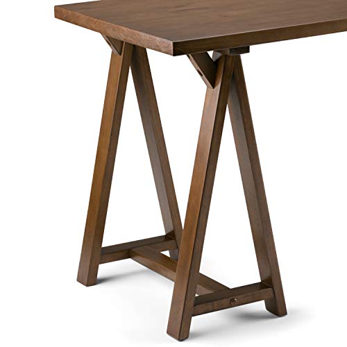 SIMPLIHOME Sawhorse SOLID WOOD Industrial Contemporary 56 inch Wide Home Office Desk, Writing Table, Workstation, Study Table Furniture in Medium Saddle Brown