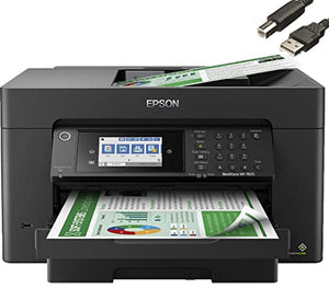 Epson Workforce Pro WF-7820 Wireless All-in-One Wide-Format Printer, Auto 2-Sided Printing, Print Scan Copy Fax, 250-sheet, 4.3" Screen, Works with Alexa, Bundle with JAWFOAL Printer Cable.
