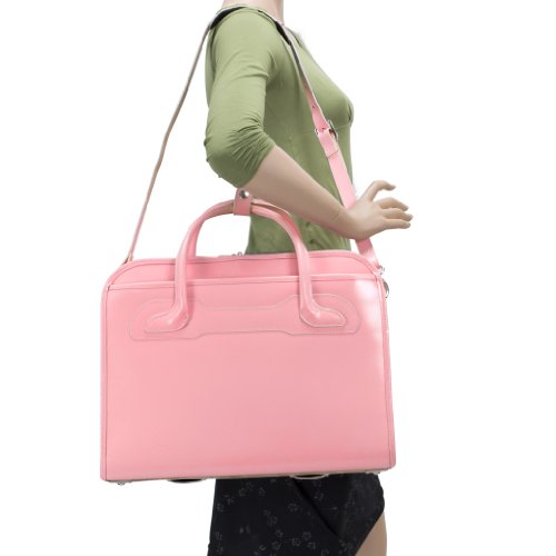 Mcklein, W Series, Willowbrook, Top Grain Cowhide Leather, 15" Leather Patented Detachable -Wheeled Ladies' Laptop Briefcase, Pink (94989)