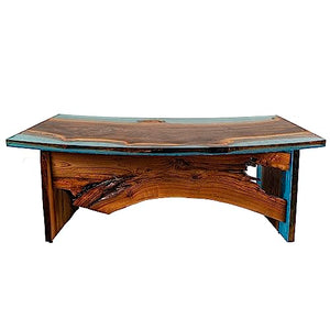 Angora Blue Epoxy Executive Desk - Mid Century Modern Style | 100% Black Walnut | Made in Turkey