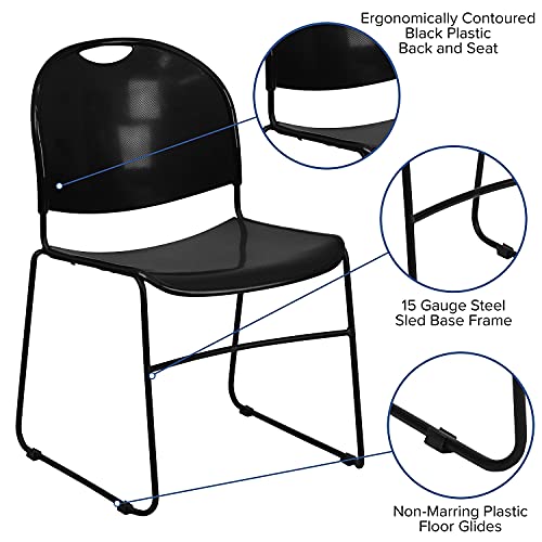 Flash Furniture Stack Chair 5 Pack - 880 lb. Capacity - Black Ultra-Compact - Powder Coated Frame