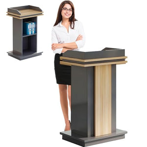 ANJAHOME Wooden Podium, Portable Conference Stand for Weddings, Classrooms, Office - Durable and Functional (A)