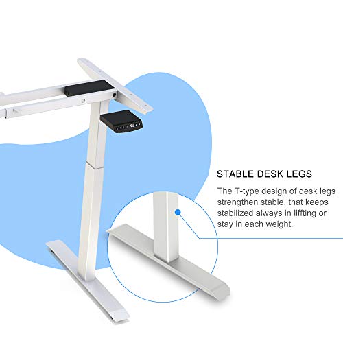 Hi5 L-Shaped (55"x33") Electric Height Adjustable Left Handed Standing Desk for Home Office Workstation (White Frame, Oak Top)