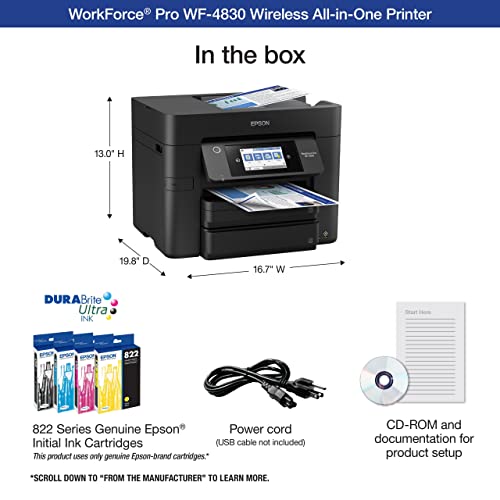 Epson Workforce Pro WF-4830 All-in-One Wireless Color Inkjet Printer, Black