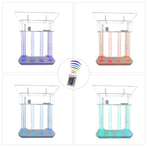 LAYIQDC Acrylic LED Podium with 3 Tiers, 6 Column Base, and Wide Middle Shelf (39.4" L x 17.7" W x 46.6")