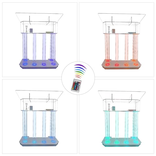 LAYIQDC Acrylic LED Podium with 3 Tiers, 6 Column Base, and Wide Middle Shelf (39.4" L x 17.7" W x 46.6")