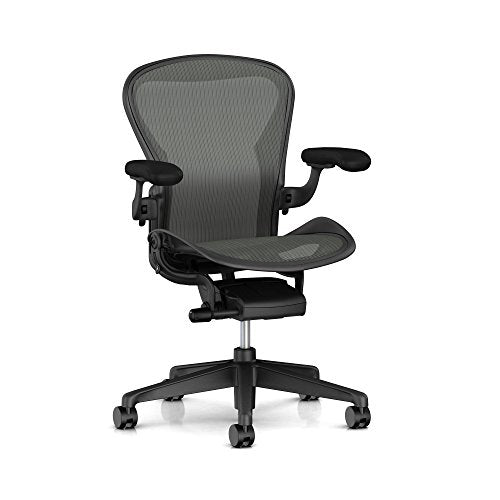 Herman Miller Aeron Ergonomic Office Chair with Standard Tilt and Zonal Back Support | Fixed Arms and Braking Casters | Medium Size B with Graphite Finish