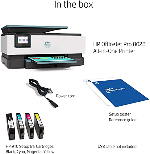 HP OfficeJet Pro 8000 Series All-in-One Printer, for Home Office- Print Copy Scan Fax- Duplex Print, Voice-Activated, 35-Page ADF, WiFi and Cloud-Based Wireless Printing Bundle + USB Printer Cord