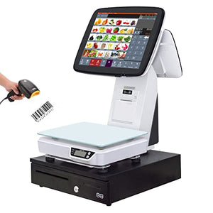 ANYSCALE 15'' Full Flat Touch Screen All-in-One Retail Vegetables Fruits POS Scale System with Receipt Printer - SET03