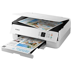 Canon PIXMA TS Series All-in-One Color Wireless Bluetooth Inkjet Printer - White - Copier/Printer/Scanner - 13.0 ipm, Auto 2-Sided Printing, Voice-Activated, 1.44" OLED