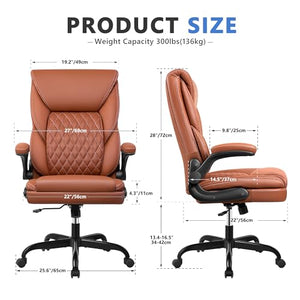 BestEra Executive Office Chair, Big and Tall Leather Ergonomic Desk Chair with Rocking Function - Brown