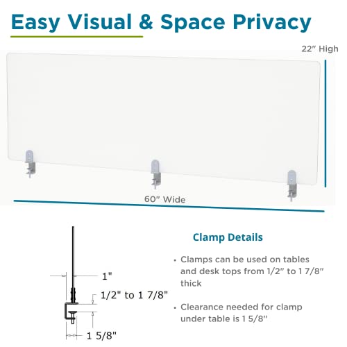 VaRoom - 60”W x 22”H Frosted Acrylic Clamp-on Desk Divider for Students