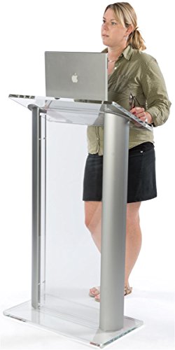 Displays2go Contemporary Aluminum and Acrylic Podium with Spacious Reading Surface, 48" Tall (LECTALAC)