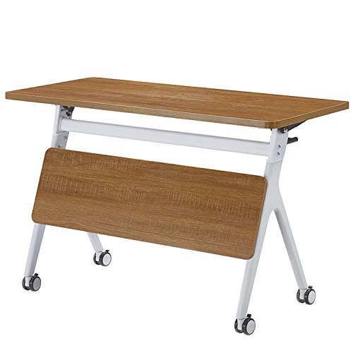 ECVV Mobile Computer Desk for Study Flipper Table for Office Work and Quick Conference, Folding Work Desk with Caster Wheels, Easy to Move, Rectangular, 47" L x 21.6" W x 30" H