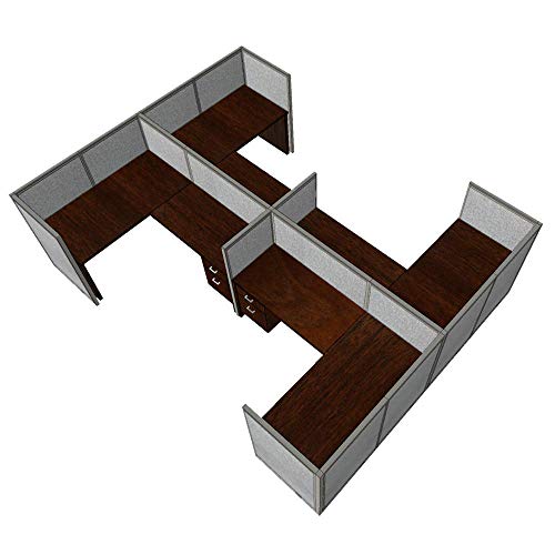 G GOF Double 4 Person Separate Workstation Cubicle (11'D x 12'W-W) - Mahogany
