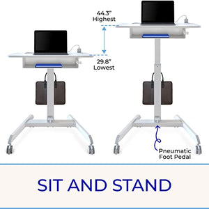 Stand Steady Cruizer™ Mobile Podium with UL Safety Certified Power Outlets | 31in Height Adjustable Student Desk with Built-In Storage | Portable Standing Desk | Rolling Laptop Desk